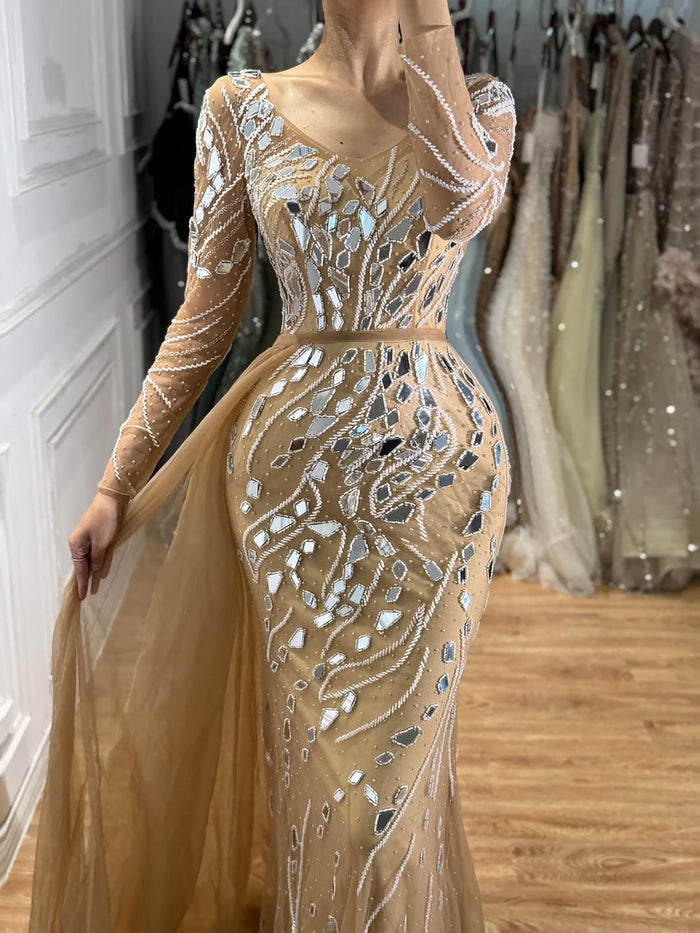 Luxury Nude Beaded Mermaid Evening Dress with Overskirt LA71757 SERENE HILL