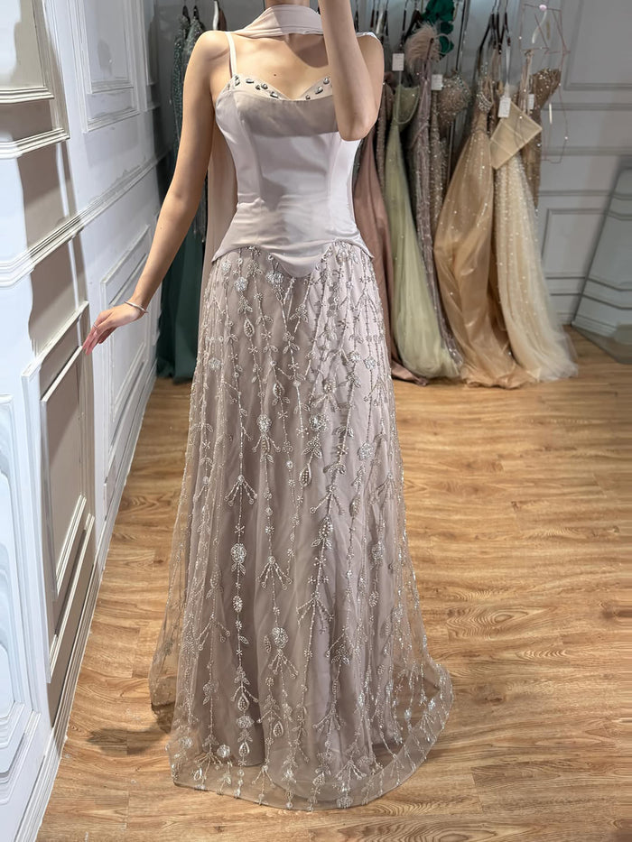 Luxury Nude Beaded Spaghetti Strap A Line Evening Dress LA72805F SERENE HILL