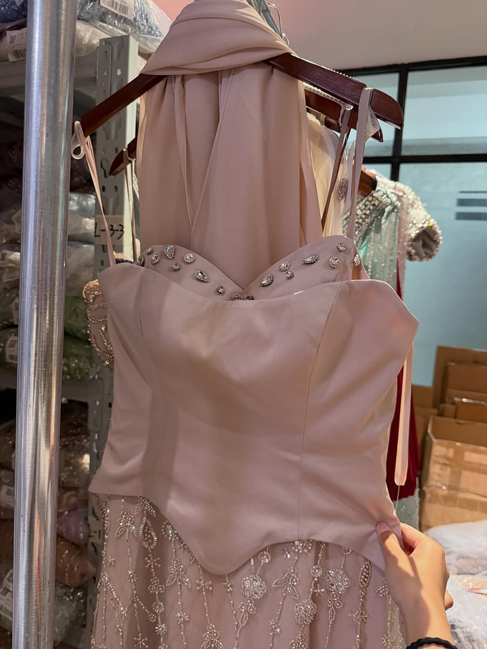 Luxury Nude Beaded Spaghetti Strap A Line Evening Dress LA72805F SERENE HILL