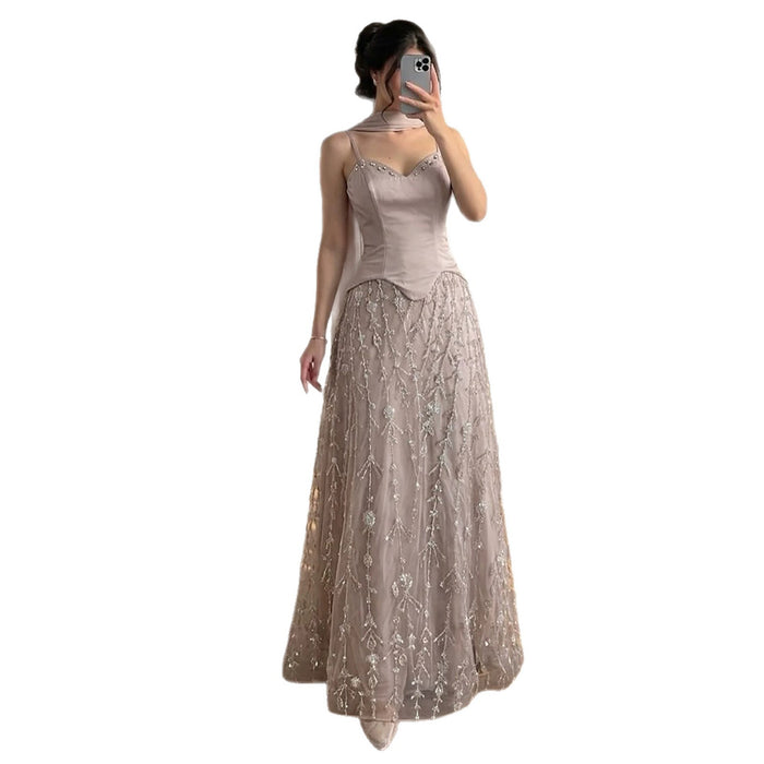Luxury Nude Beaded Spaghetti Strap A Line Evening Dress LA72805F SERENE HILL