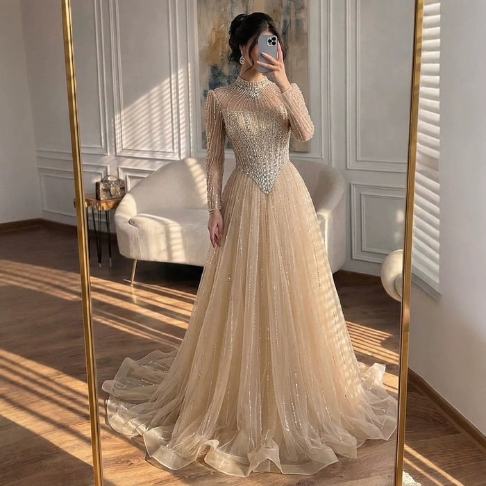 Luxury Nude Crystal Beaded A Line Evening Dress LA73753 SERENE HILL