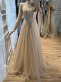 Luxury Nude Crystal Beaded A Line Evening Dress LA73753 SERENE HILL