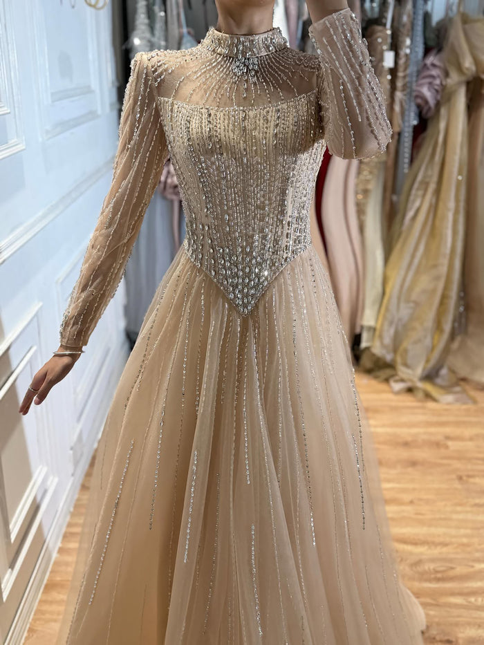 Luxury Nude Crystal Beaded A Line Evening Dress LA73753 SERENE HILL