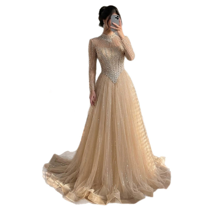 Luxury Nude Crystal Beaded A Line Evening Dress LA73753 SERENE HILL
