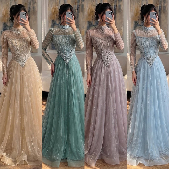 Luxury Nude Crystal Beaded A Line Evening Dress LA73753 SERENE HILL