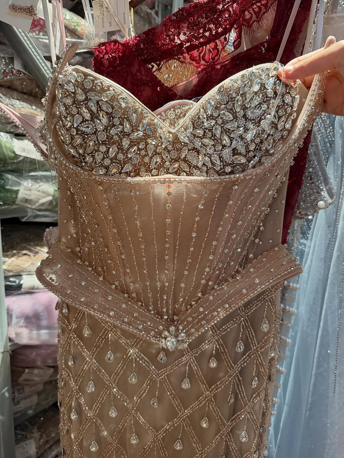 Luxury Nude Crystal Beaded Corset Mermaid Evening Dress LA73400 SERENE HILL