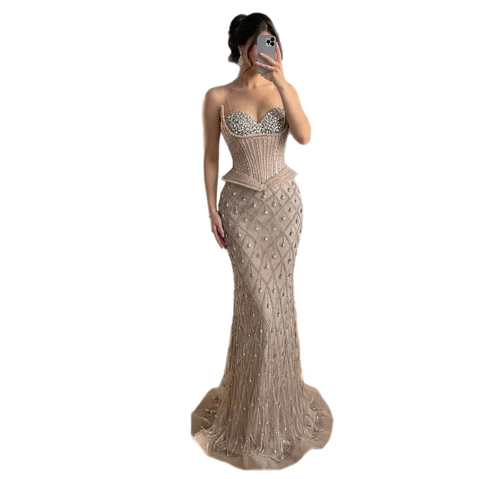 Luxury Nude Crystal Beaded Corset Mermaid Evening Dress LA73400 SERENE HILL