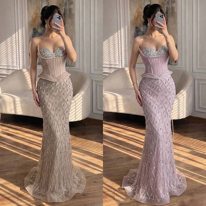 Luxury Nude Crystal Beaded Corset Mermaid Evening Dress LA73400 SERENE HILL
