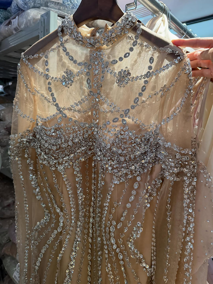 Luxury Nude Crystal Beaded Long Sleeves Mermaid Dress LA73391B SERENE HILL