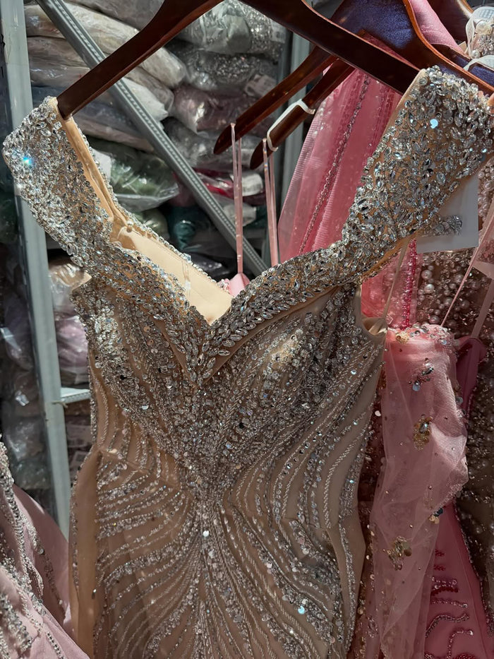 Luxury Nude Crystal Beaded Mermaid Dress with Overskirt LA73710