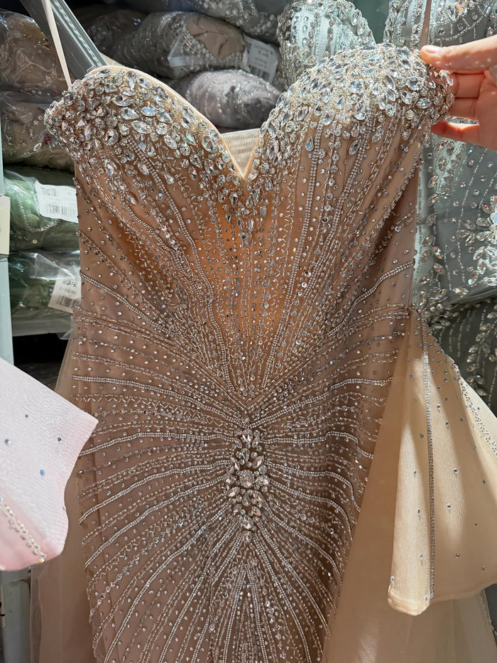 Luxury Nude Sweetheart Beaded Mermaid Dress with Overskirt LA73786 SERENE HILL