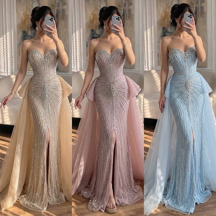 Luxury Nude Sweetheart Beaded Mermaid Dress with Overskirt LA73786 SERENE HILL