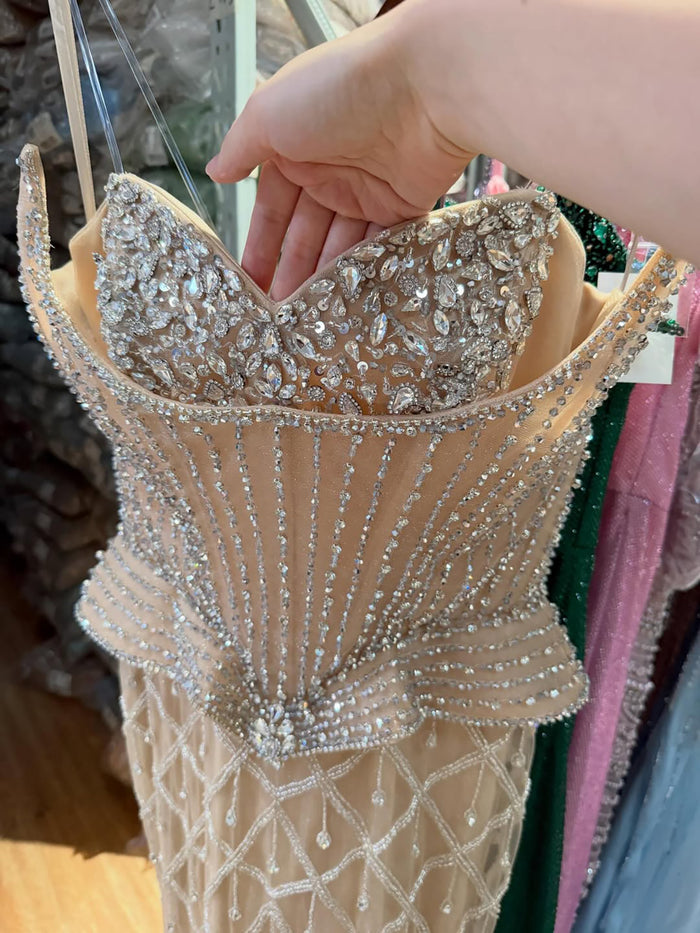 Luxury Nude Crystal Beaded Mermaid Evening Dress LA73400A