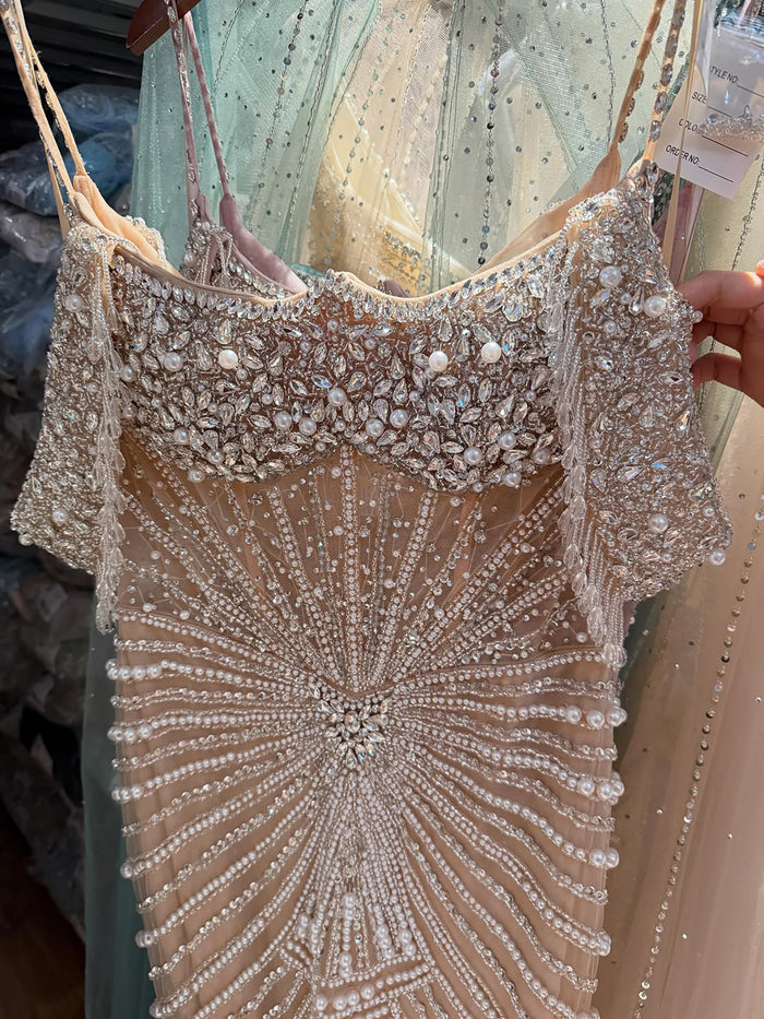 Luxury Nude Crystal Beaded Off Shoulder Mermaid Dress LA73148E SERENE HILL