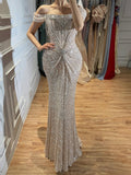 Luxury Cream Crystal Beaded Off The Shoulder Mermaid Dress LA72905D SERENE HILL