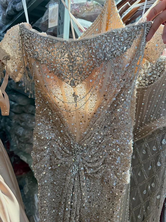 Luxury Cream Crystal Beaded Off The Shoulder Mermaid Dress LA72905D SERENE HILL