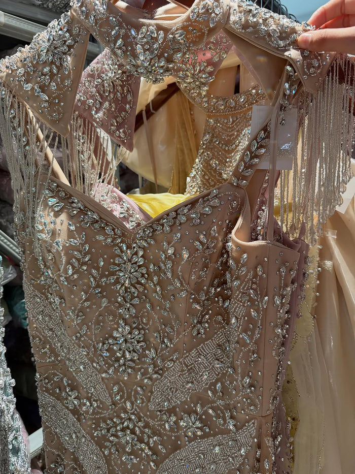 Luxury Nude Crystal Beaded Tassel Mermaid Evening Dress LA73751 SERENE HILL