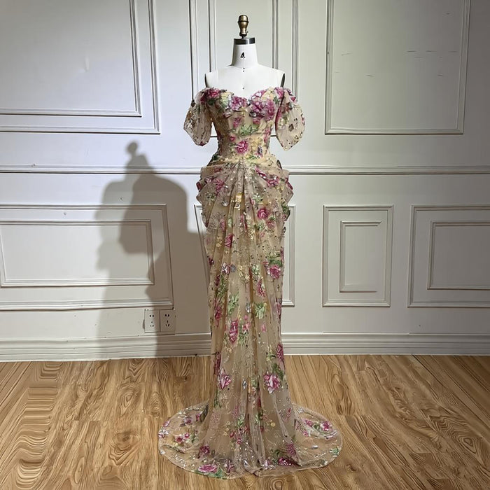 Luxury Nude Floral Off Shoulder Mermaid Dress LA73552I SERENE HILL
