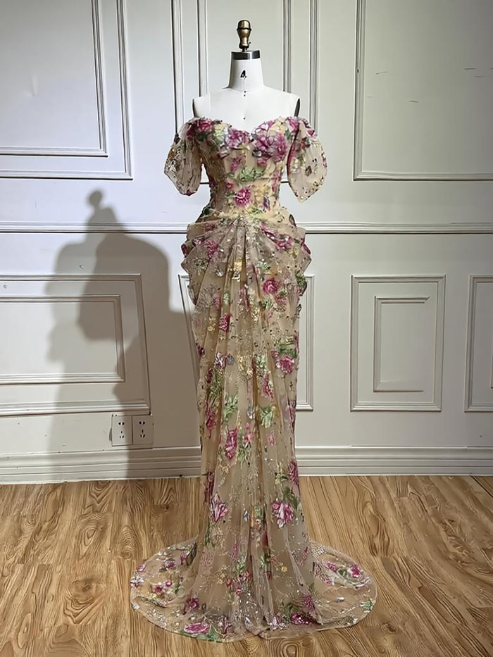 Luxury Nude Floral Off Shoulder Mermaid Dress LA73552I SERENE HILL
