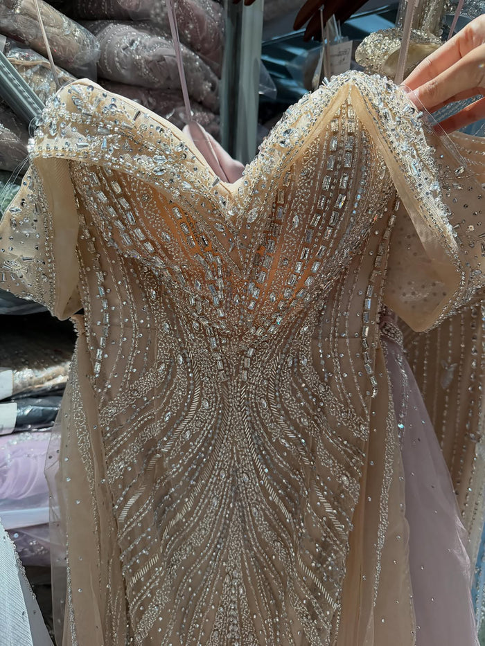 Luxury Nude Off Shoulder Crystal Beaded Mermaid Dress LA73710A SERENE HILL