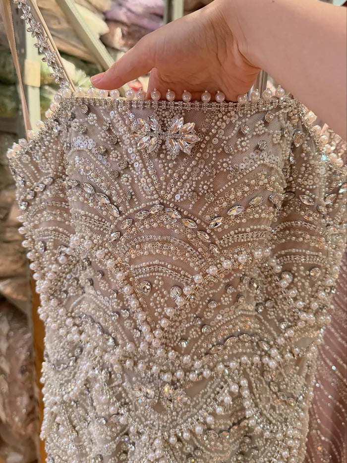 Luxury Nude Pearls Beaded Mermaid Evening Dress LA73395B - SERENE  HILL