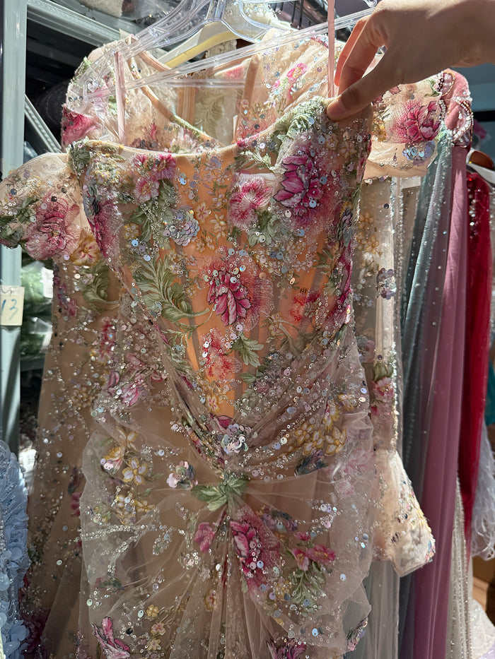 Luxury Nude Pink Floral Beaded Mermaid Dress LA72905C SERENE HILL
