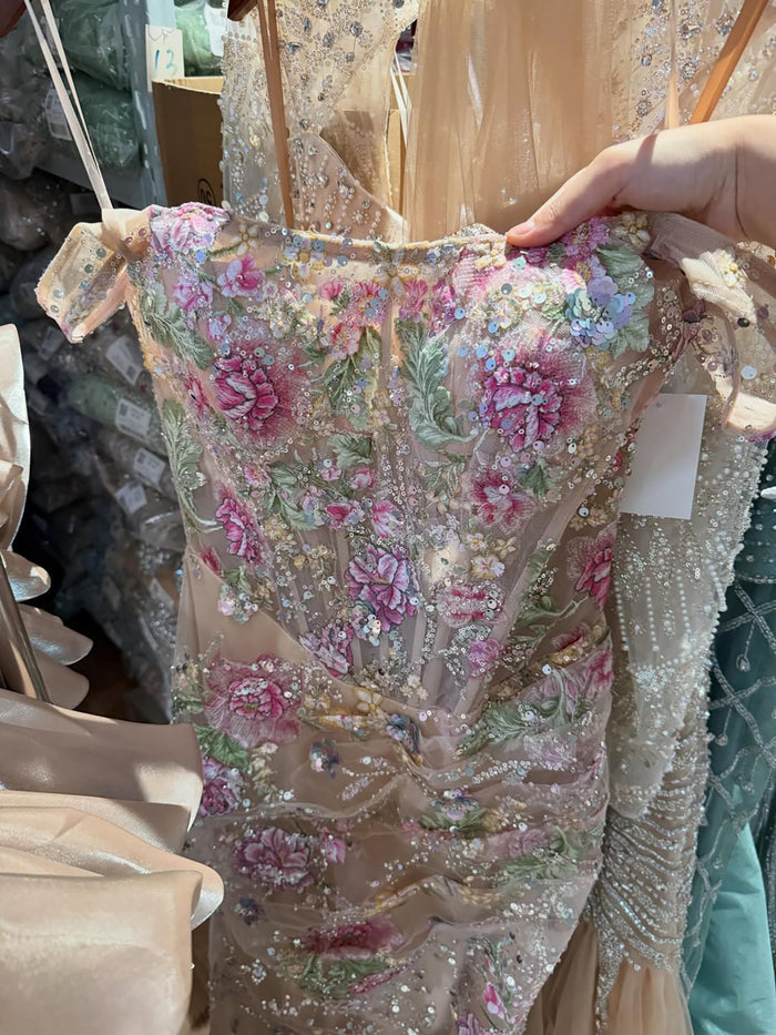 Luxury Nude Pink Floral Beaded Mermaid Evening Dress LA73552C SERENE HILL