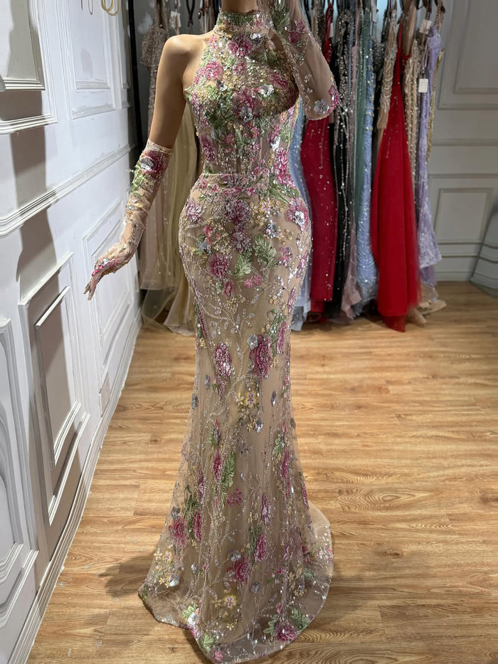 Luxury Pink Appliques Beaded Halter Mermaid Evening Dress LA73644A SERENE HILL