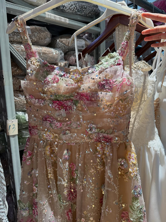 Luxury Nude Pink Off-Shoulder Floral Evening Dress LA73552K SERENE HILL