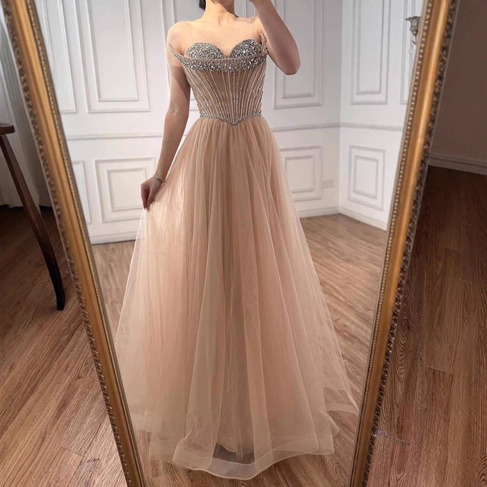 Luxury Nude Strapless A-Line Prom Dress LA73178