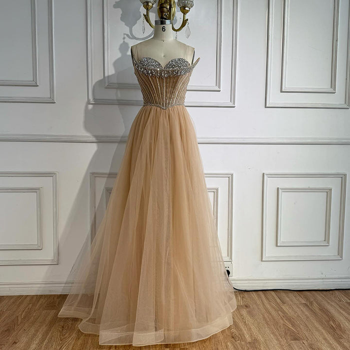 Luxury Nude Strapless A-Line Prom Dress LA73178