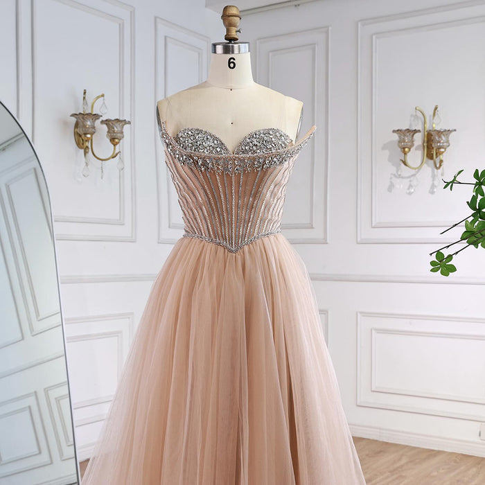 Luxury Nude Strapless A-Line Prom Dress LA73178