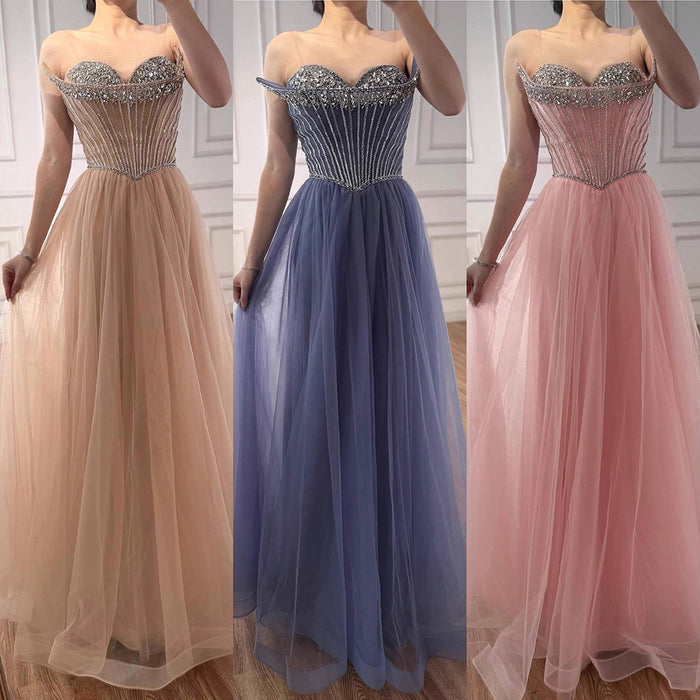 Luxury Nude Strapless A-Line Prom Dress LA73178
