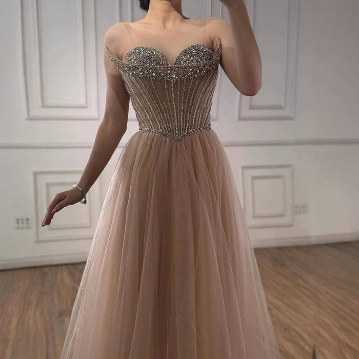 Luxury Nude Strapless A-Line Prom Dress LA73178