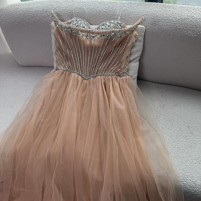 Luxury Nude Strapless A-Line Prom Dress LA73178