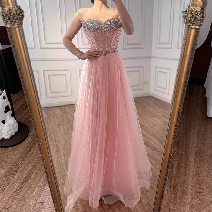 Luxury Nude Strapless A-Line Prom Dress LA73178