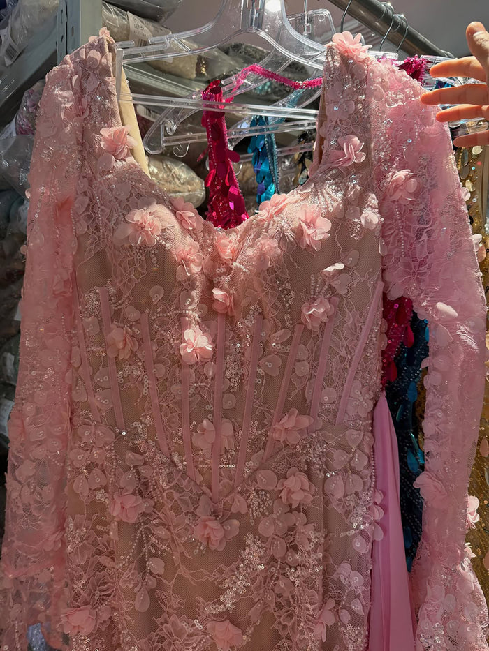 Luxury Pink 3D Floral Beaded Mermaid Gown LA73774 SERENE HILL