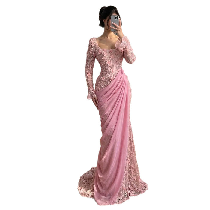 Luxury Pink 3D Floral Beaded Mermaid Gown LA73774 SERENE HILL