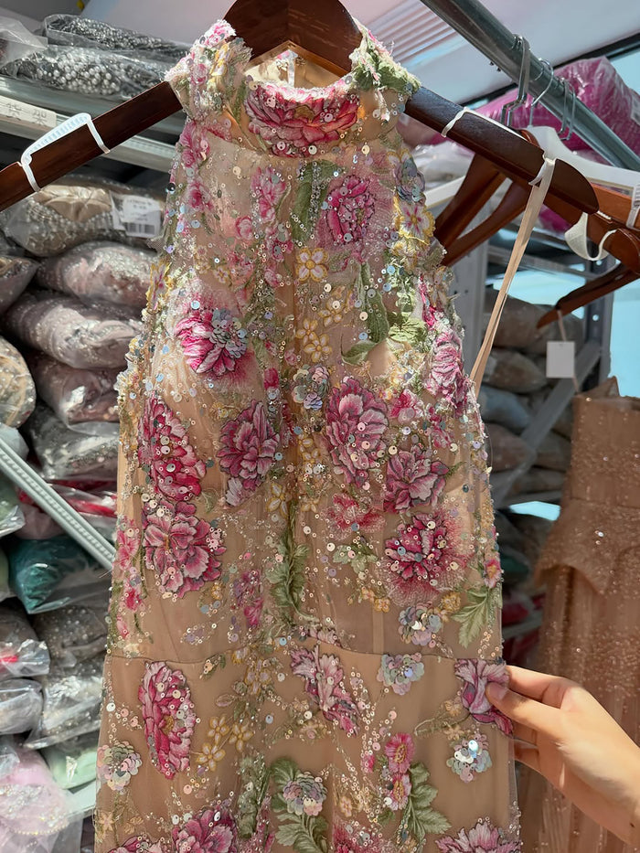 Luxury Pink Appliques Beaded Halter Mermaid Evening Dress LA73644 SERENE HILL