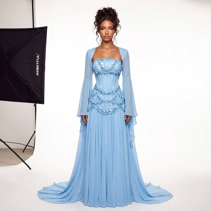 Luxury Pink Beaded A Line Dress with Chiffon Cape Sleeves LA72978B SERENE HILL