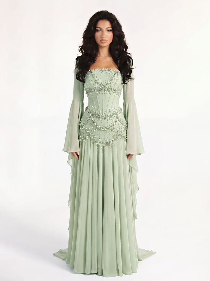Luxury Pink Beaded A Line Dress with Chiffon Cape Sleeves LA72978B SERENE HILL