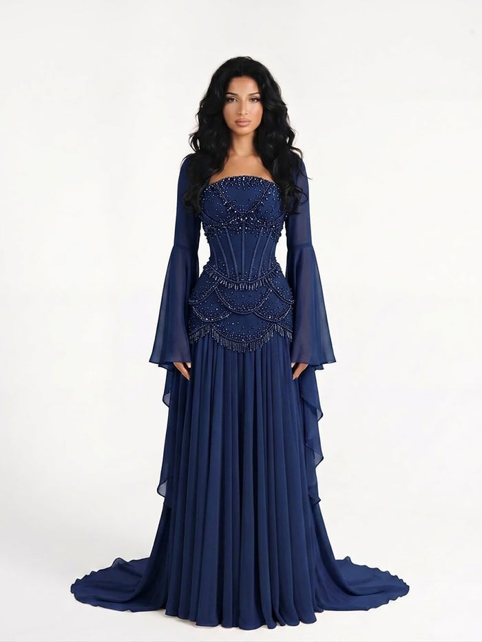Luxury Pink Beaded A Line Dress with Chiffon Cape Sleeves LA72978B SERENE HILL
