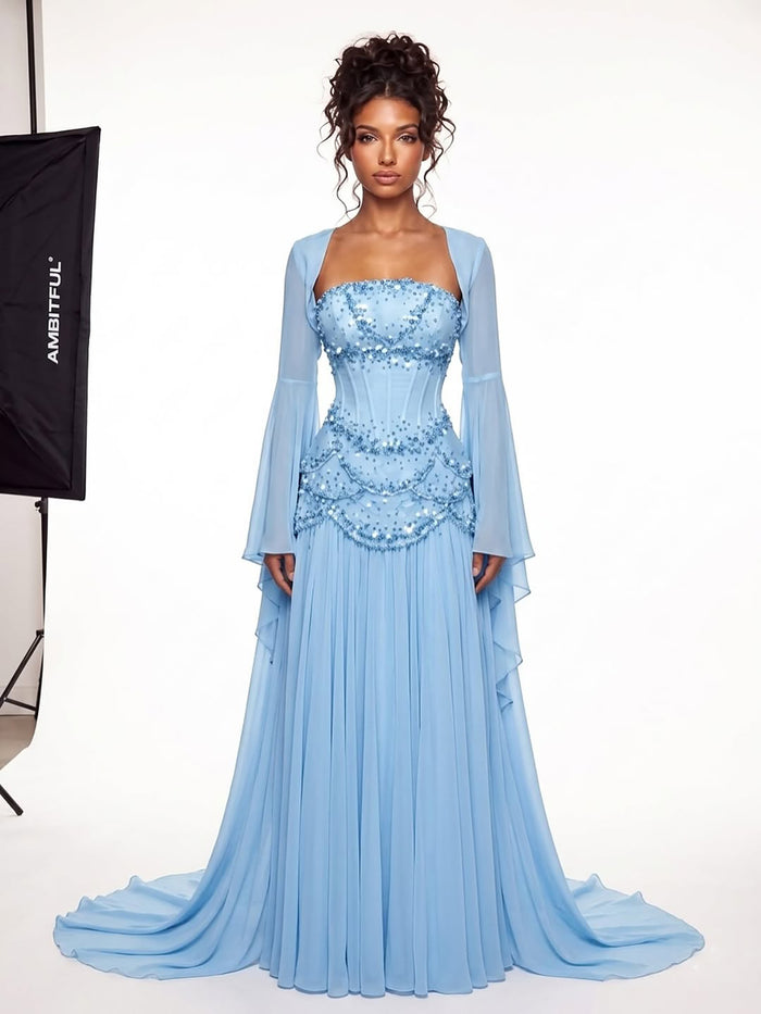 Luxury Pink Beaded A Line Dress with Chiffon Cape Sleeves LA72978B SERENE HILL