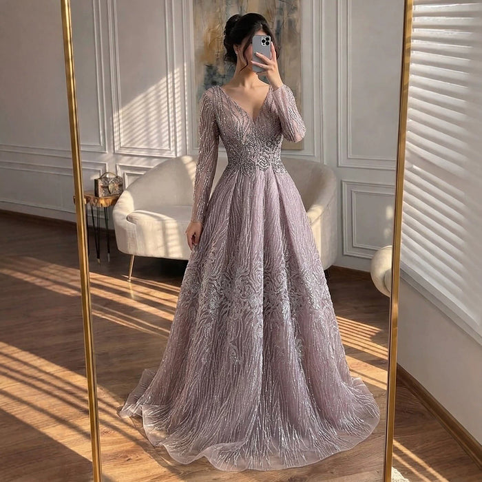 Luxury Pink Beaded A Line Evening Dress LA73744 SERENE HILL