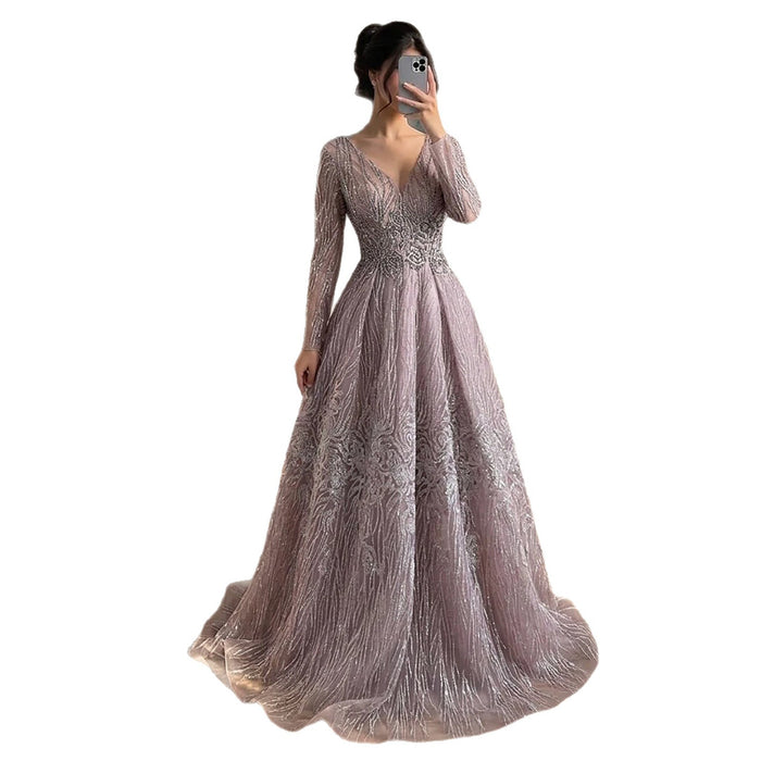 Luxury Pink Beaded A Line Evening Dress LA73744 SERENE HILL