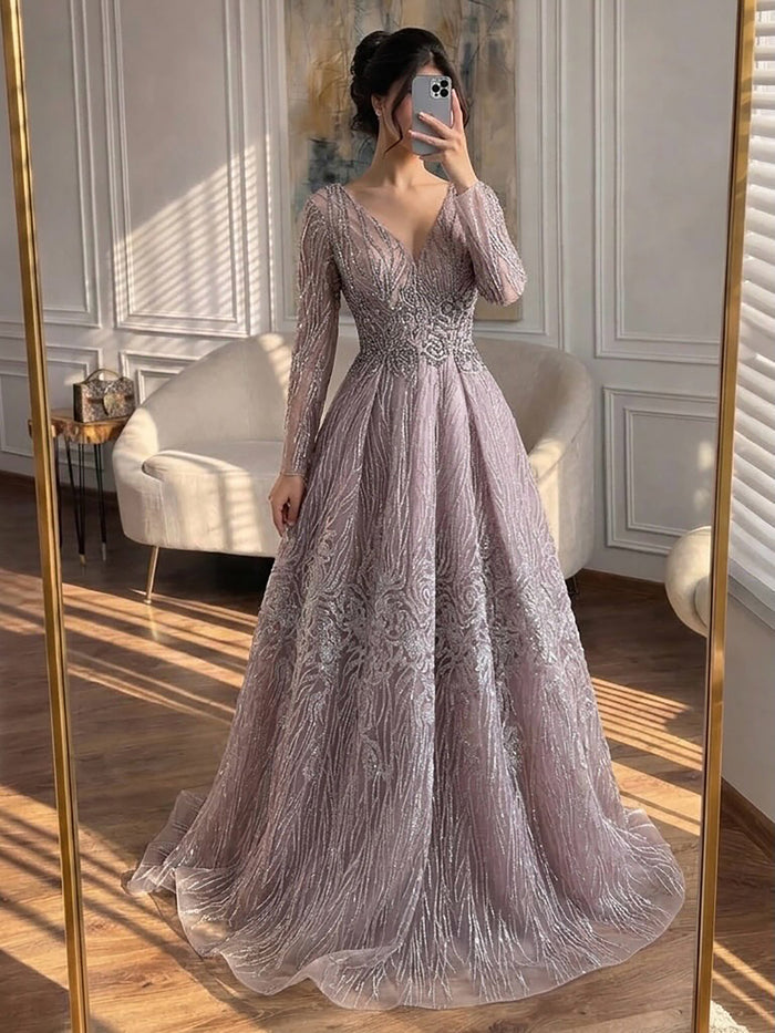 Luxury Pink Beaded A Line Evening Dress LA73744 SERENE HILL