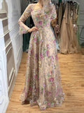 Luxury Pink Beaded A-Line Evening Dress with Puffy Sleeves LA73177B SereneHill