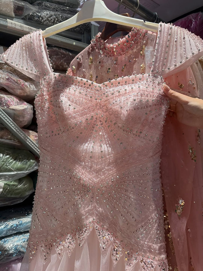 Luxury Pink Beaded Cap Sleeve Lace Up A-Line Dress LA73844 SERENE HILL