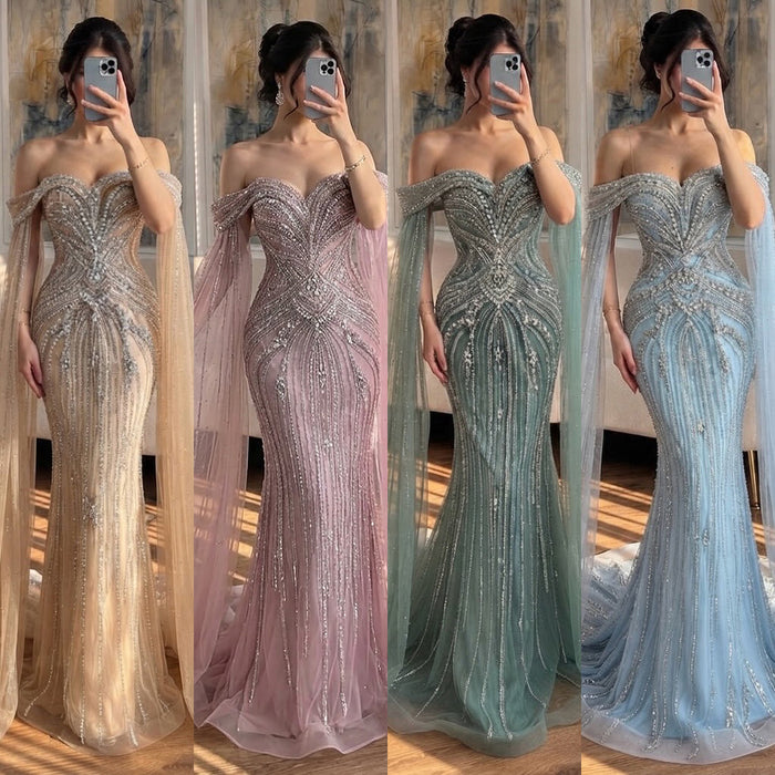 Luxury Pink Beaded Evening Dress with Cape Sleeves LA73151A SERENE HILL