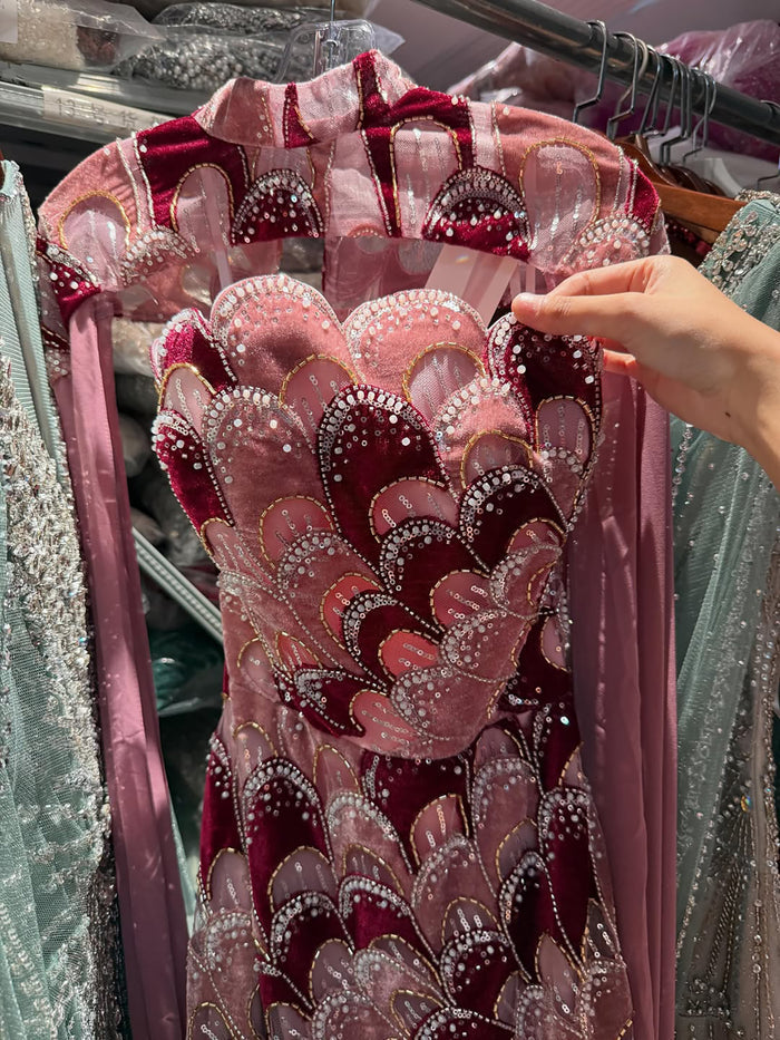 Luxury Pink Beaded Mermaid Cape Evening Dress LA73607A SERENE HILL
